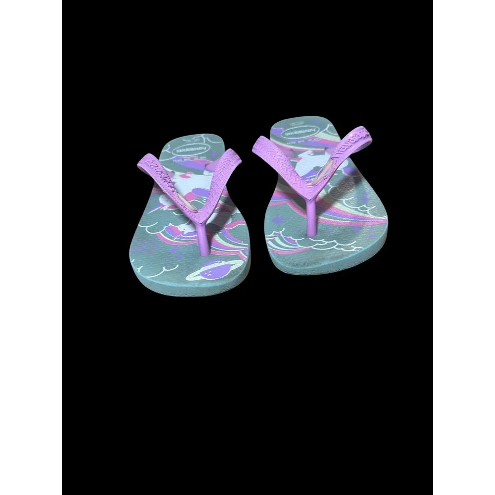 Havaianas Kids Unicorn Space Flip Flops Purple Blue Sandals Size 2Y EUR 33/34